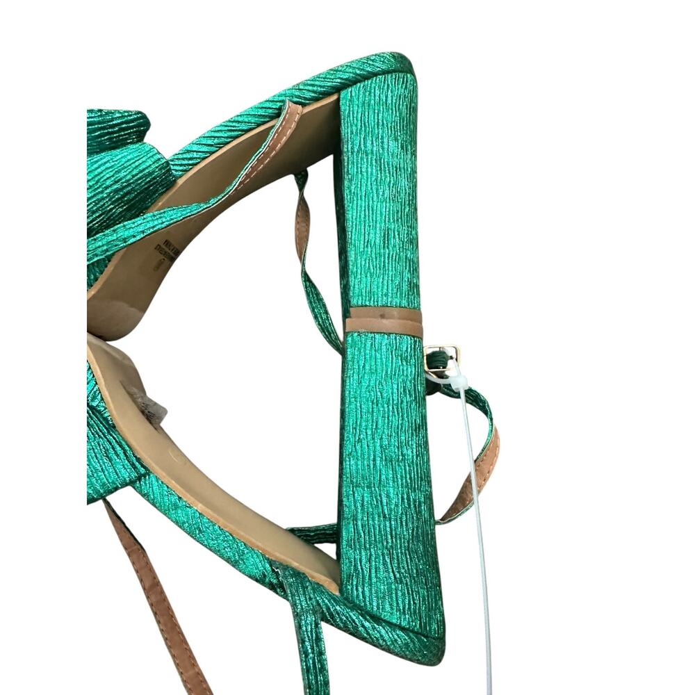 Lulus Lilsa Green Metallic Bow Platform Ankle Strap Heels Size 8.5 - Picture 7 of 10